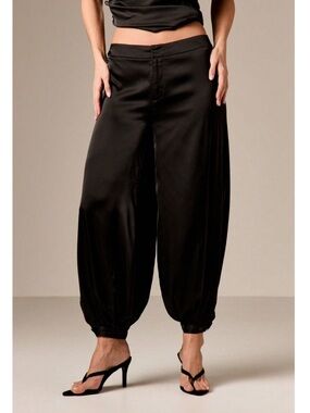 NWT AiiRZ Satin High Rise Balloon Harem Palazzo Trouser Pants Black Medium
